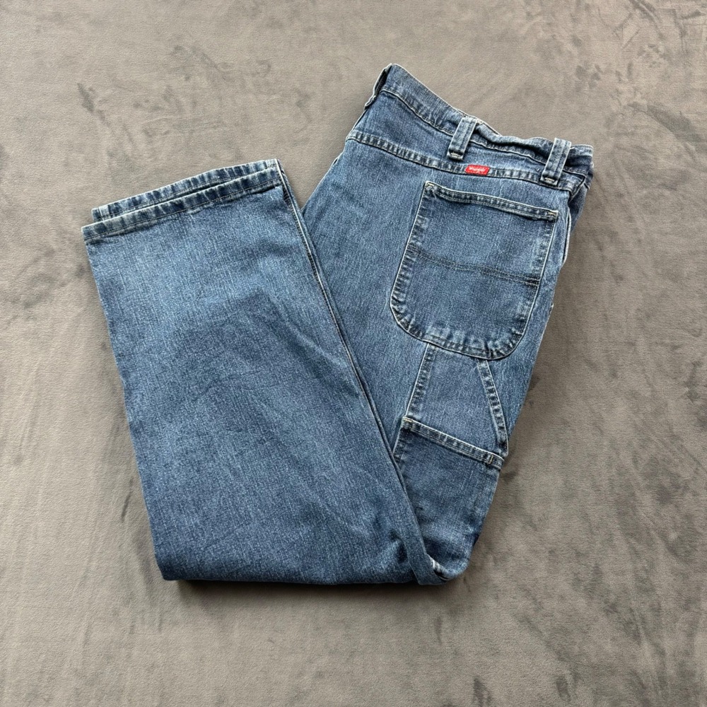Wrangler Mens Carpenter Jeans 44x30 Blue Denim Stretch Work Pants 1094LXWDV